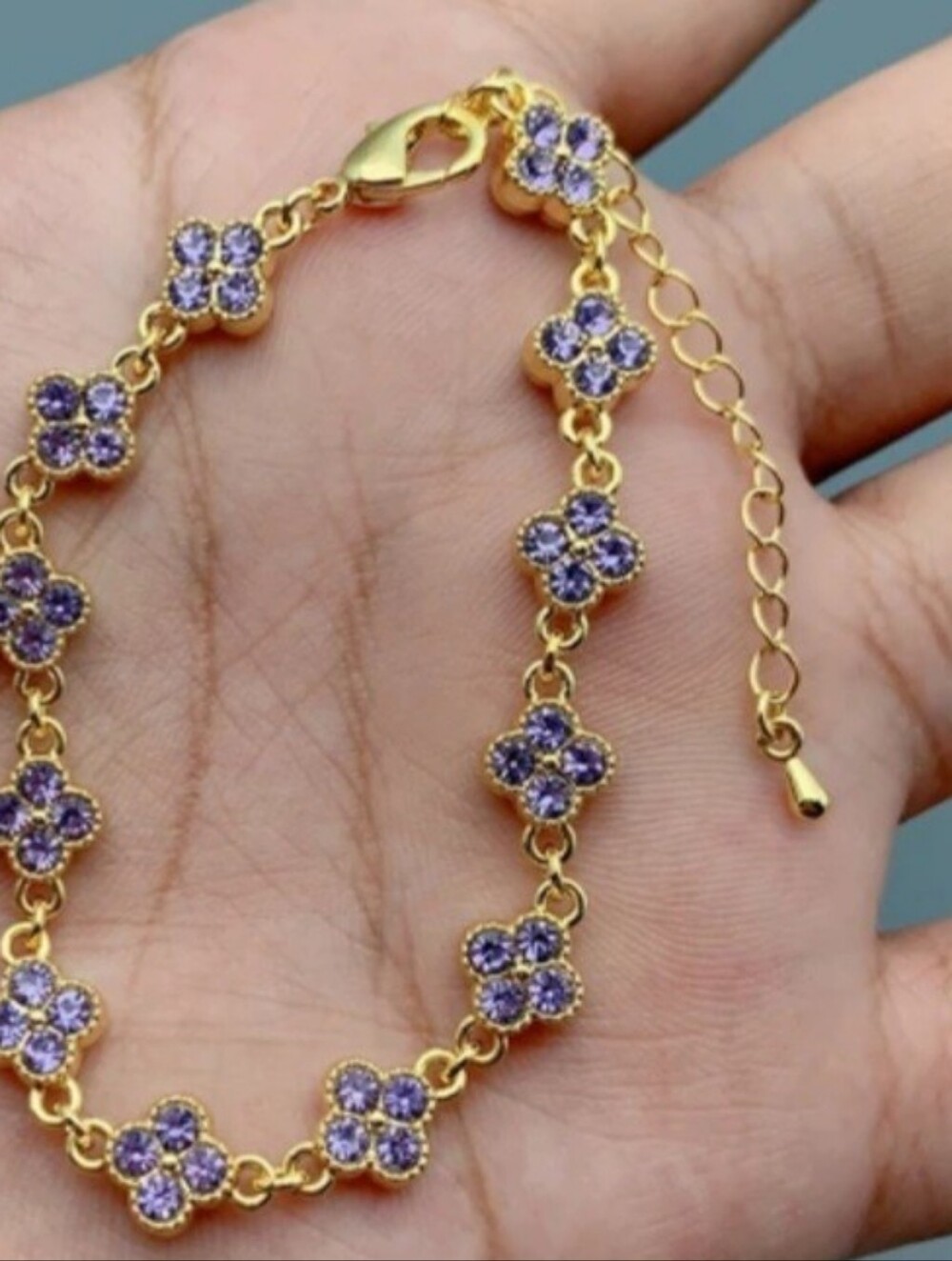 Purple And Gold Plated Flower Clove Bracelet New